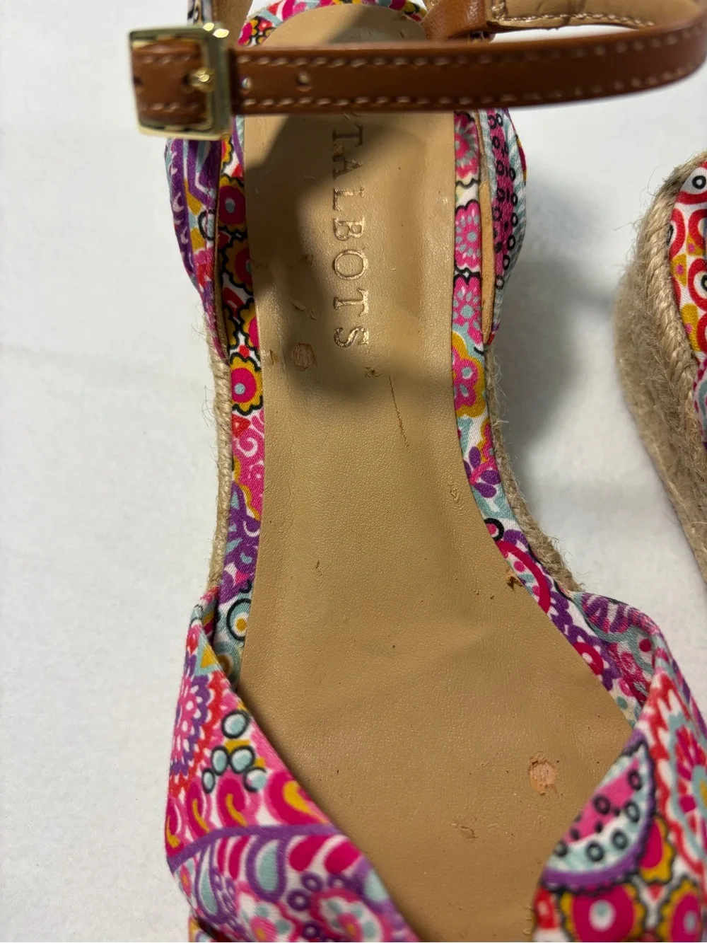 Talbots Women's Pink Patterned Knot Espadrille Wedge Sandals